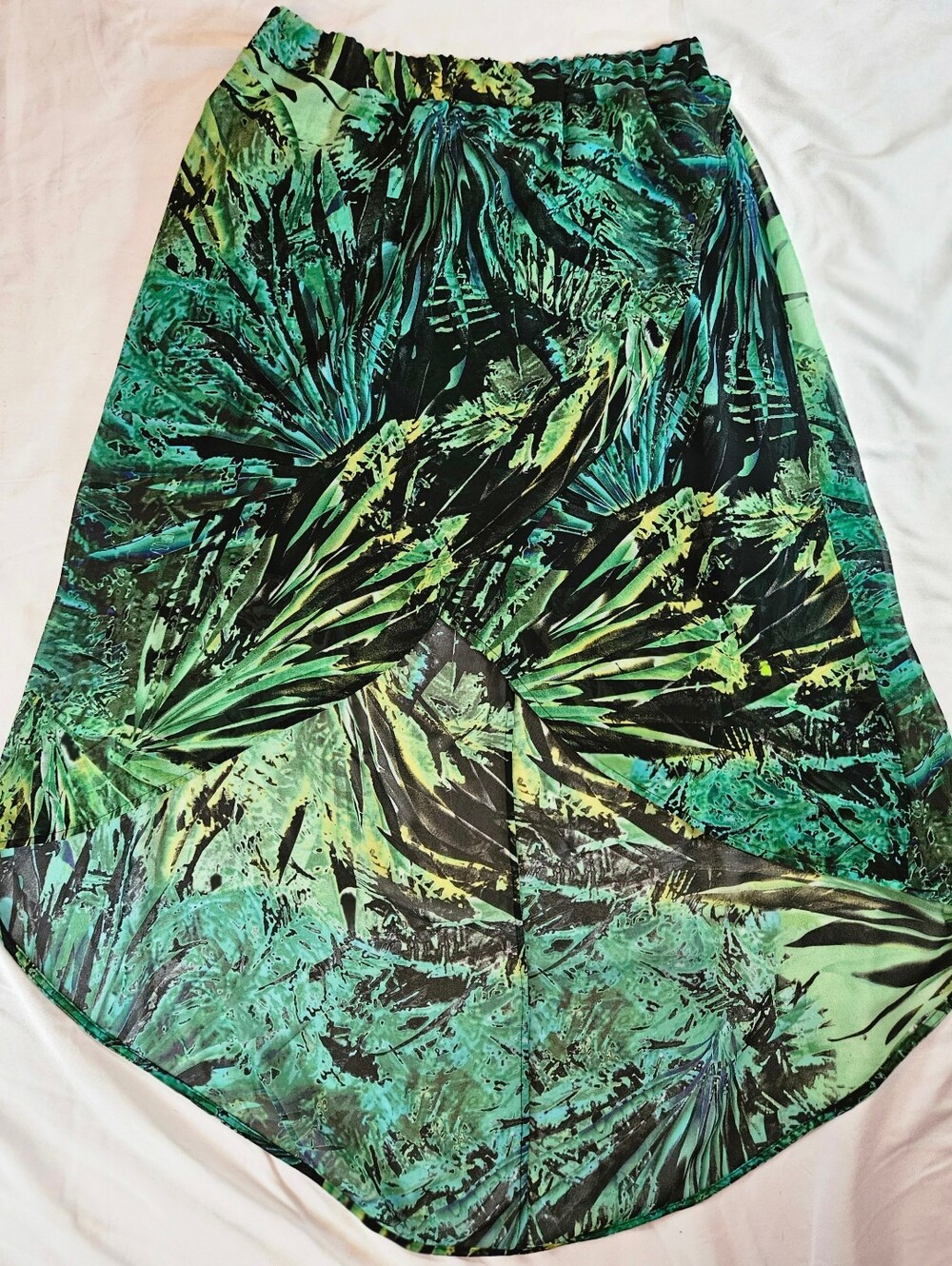Ana Womens Green Floral Sheer High Low Wrap Skirt With Black Underskirt Size PM